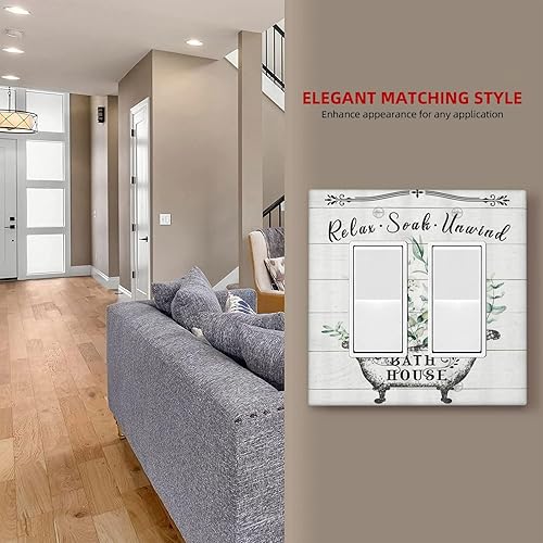 Miniatura 7 de Cubierta para interruptor de luz vintage de 2 bandas, placa frontal, placa frontal, reglas de placa frontal de 2 bandas, hojas verde salvia, granja,