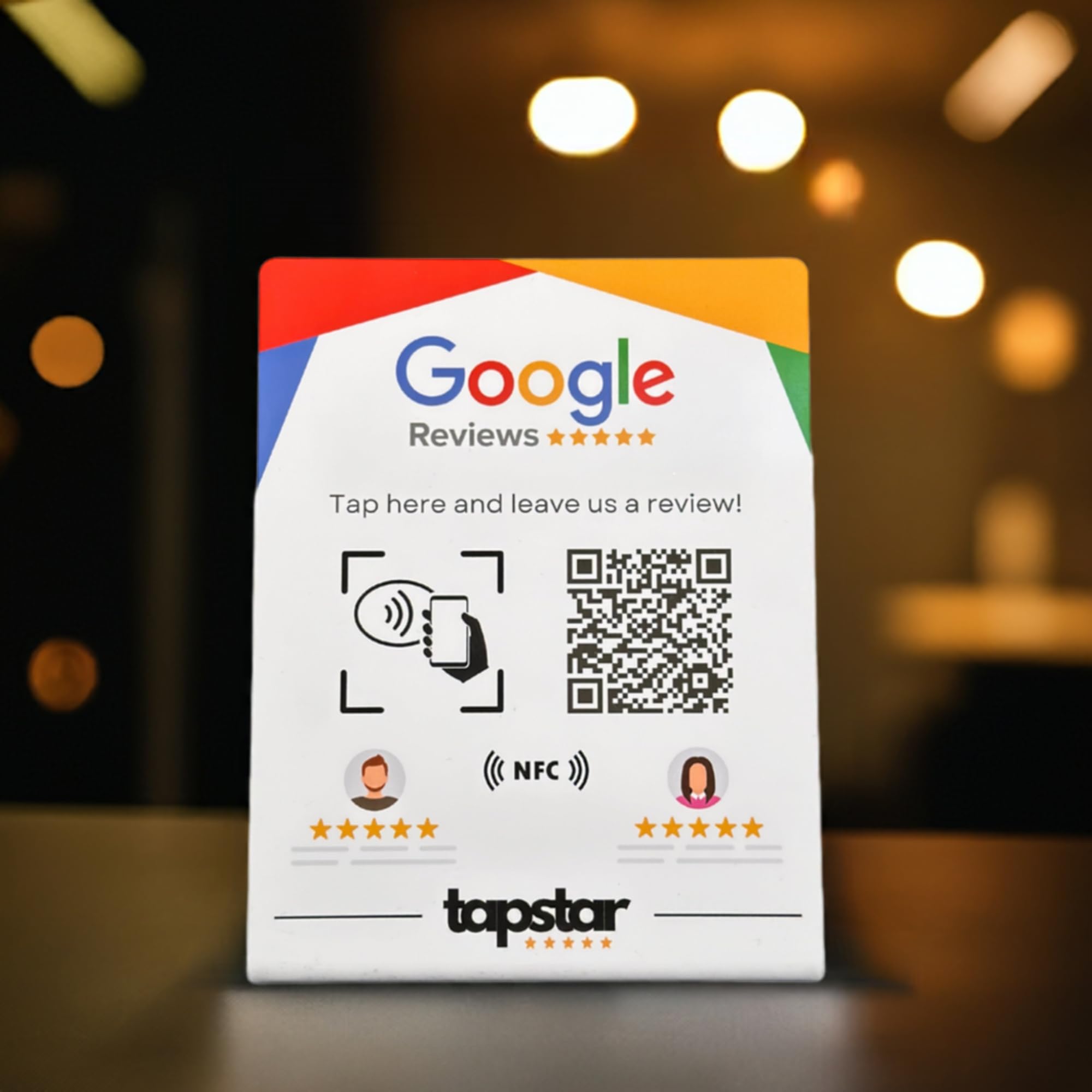 TAPSTAR Supporto Recensioni Google NFC - Stand per ottenere recensioni Google - Poster NFC Recensioni Google - Compatibile con Android & iPhone - Facile configurazione con Web App - Nessun abbonamento
