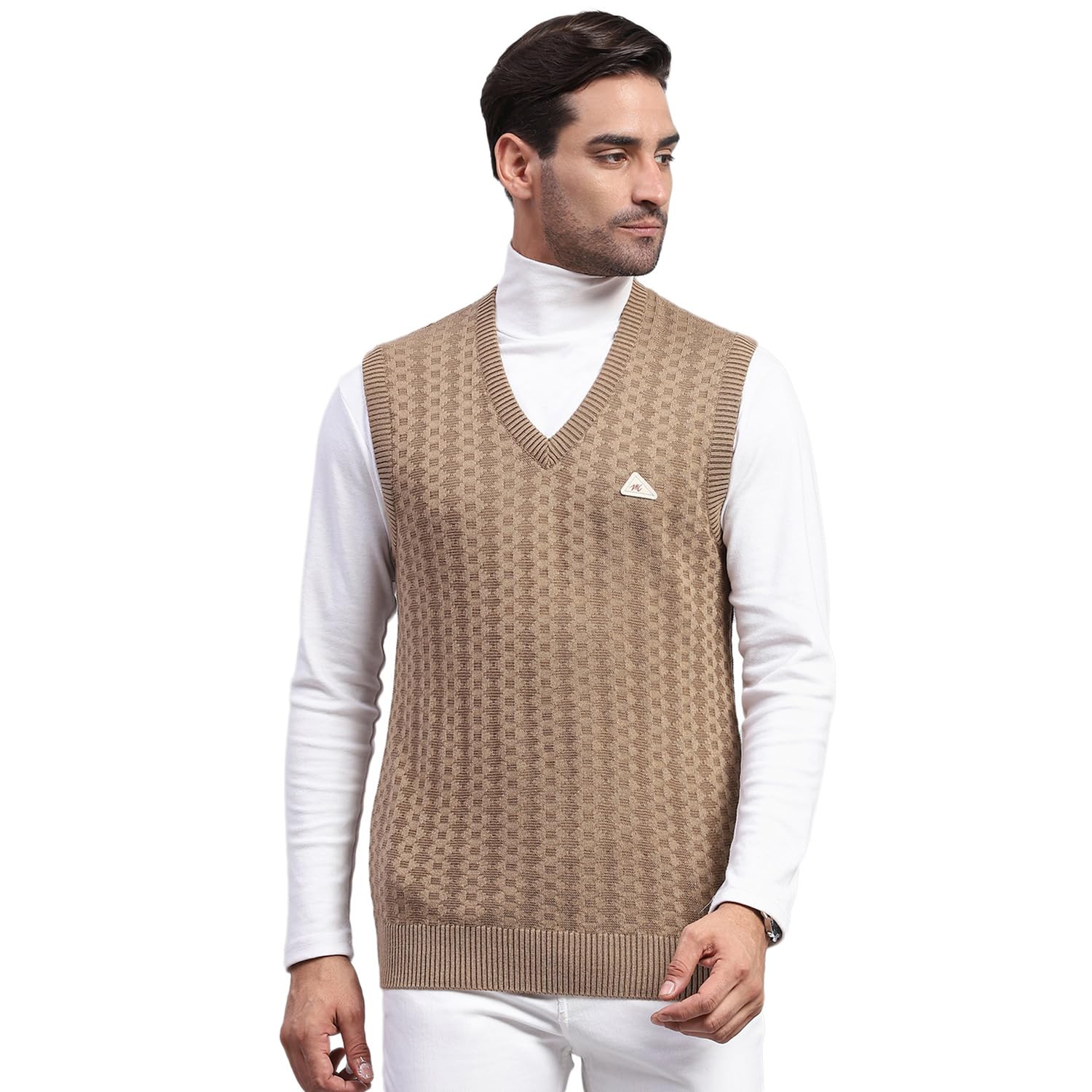 Mens Self Design V Neck Sleeveless Sweater (1243213SL)