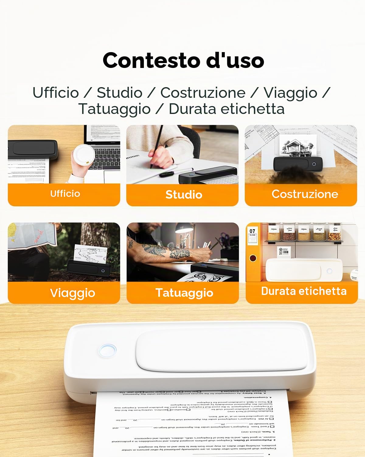 Bisofice - A81 Stampante Termica Portatile A4, Stampante Bluetooth per Cellulare e Computer, Stampante portatile da viaggio, Supporto 2''/3''/4'' Carta, per Ufficio, Viaggi, Studio, Casa, Nero
