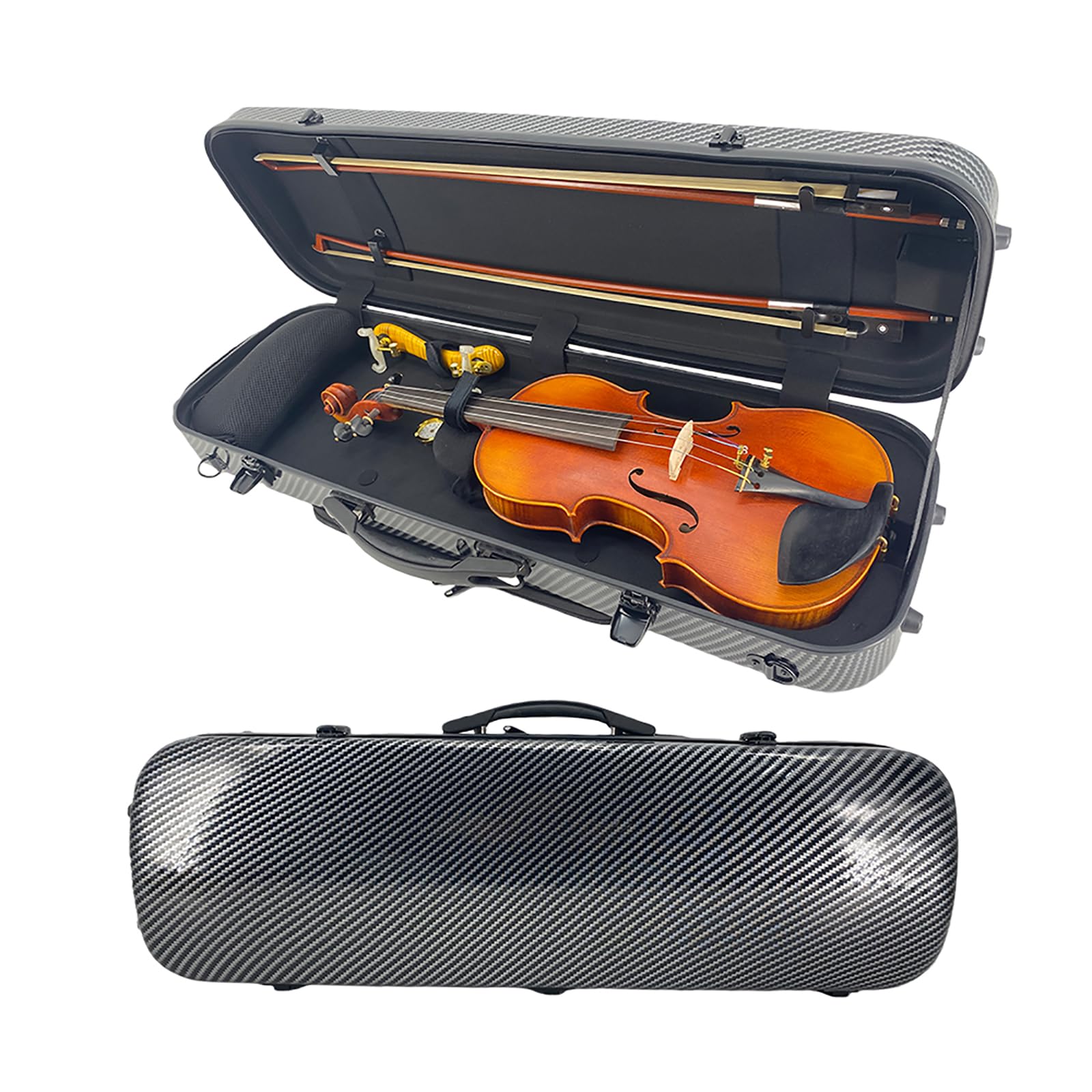 Violín ligero compuesto de fibra de carbono profesional de tamaño completo 4/4, funda rígida con correas de hombro estilo mochila, higrómetro (negro)