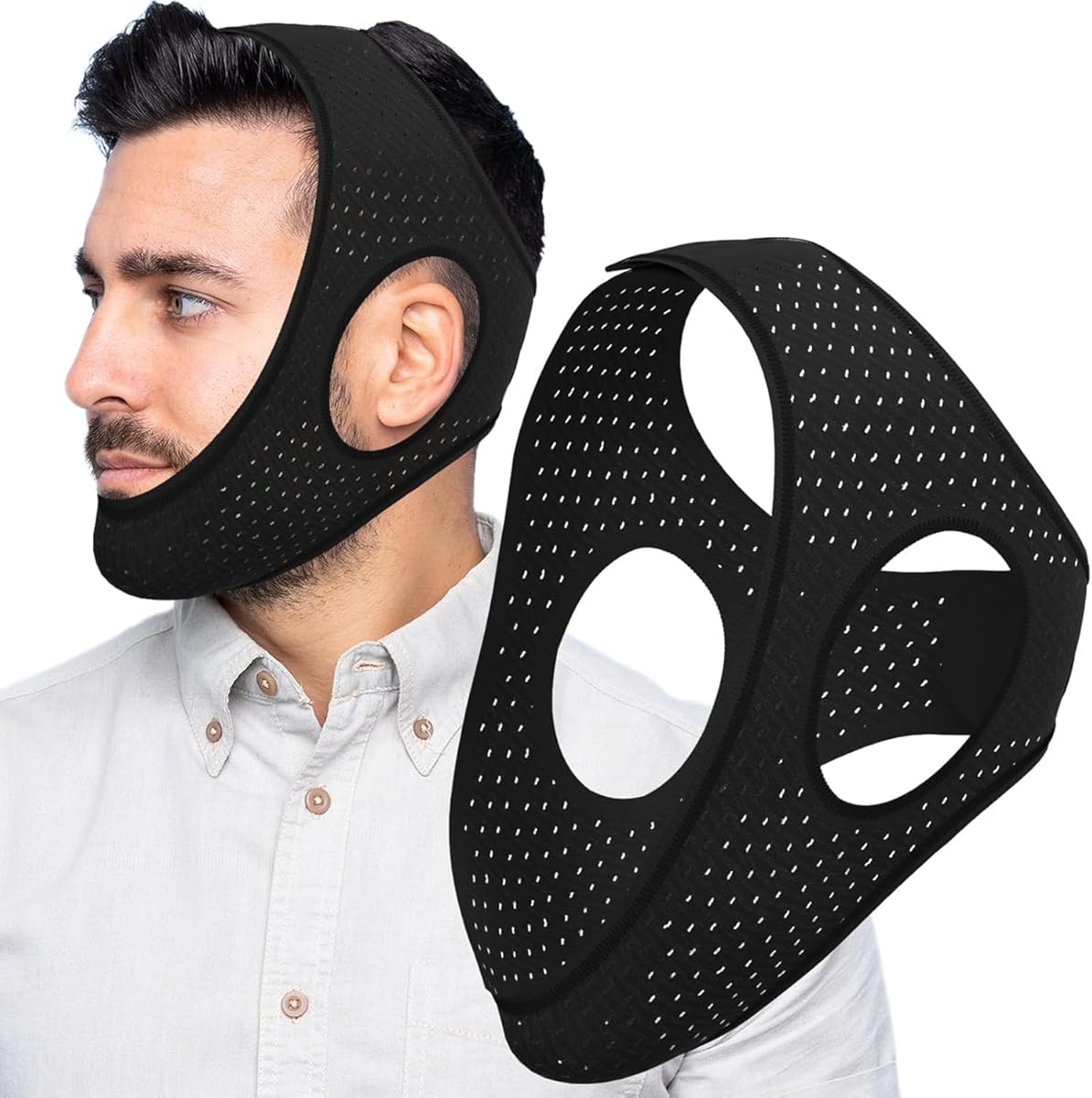 Anti Snore Chin Strap, Snore Stopper with Adjustable Velcro, Snoring Chin Strap for Comfortable Sleep, Chin Strap Breathable and Reusable for Women and Men to Stop Snoring Universal Size