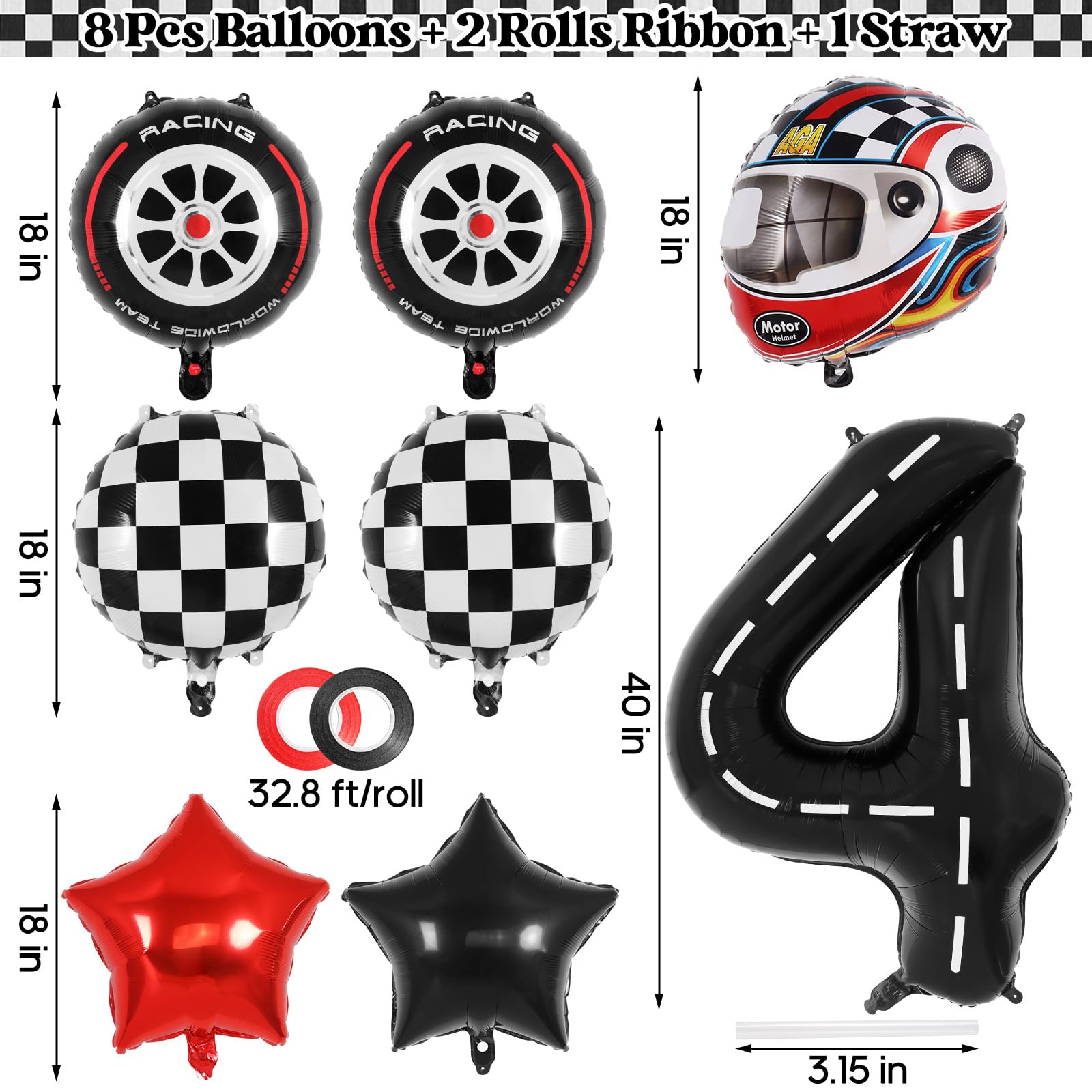Macro Tube Nikon - Black And White Race Car Birthday Party Decorations 40 Inch Checkered Number 4 Balloon