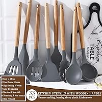 Vista 6 de Umite Chef Juego de utensilios de cocina, 33 piezas de espátulas de silicona antiadherentes con soporte, mango de madera resistente al calor (gris)