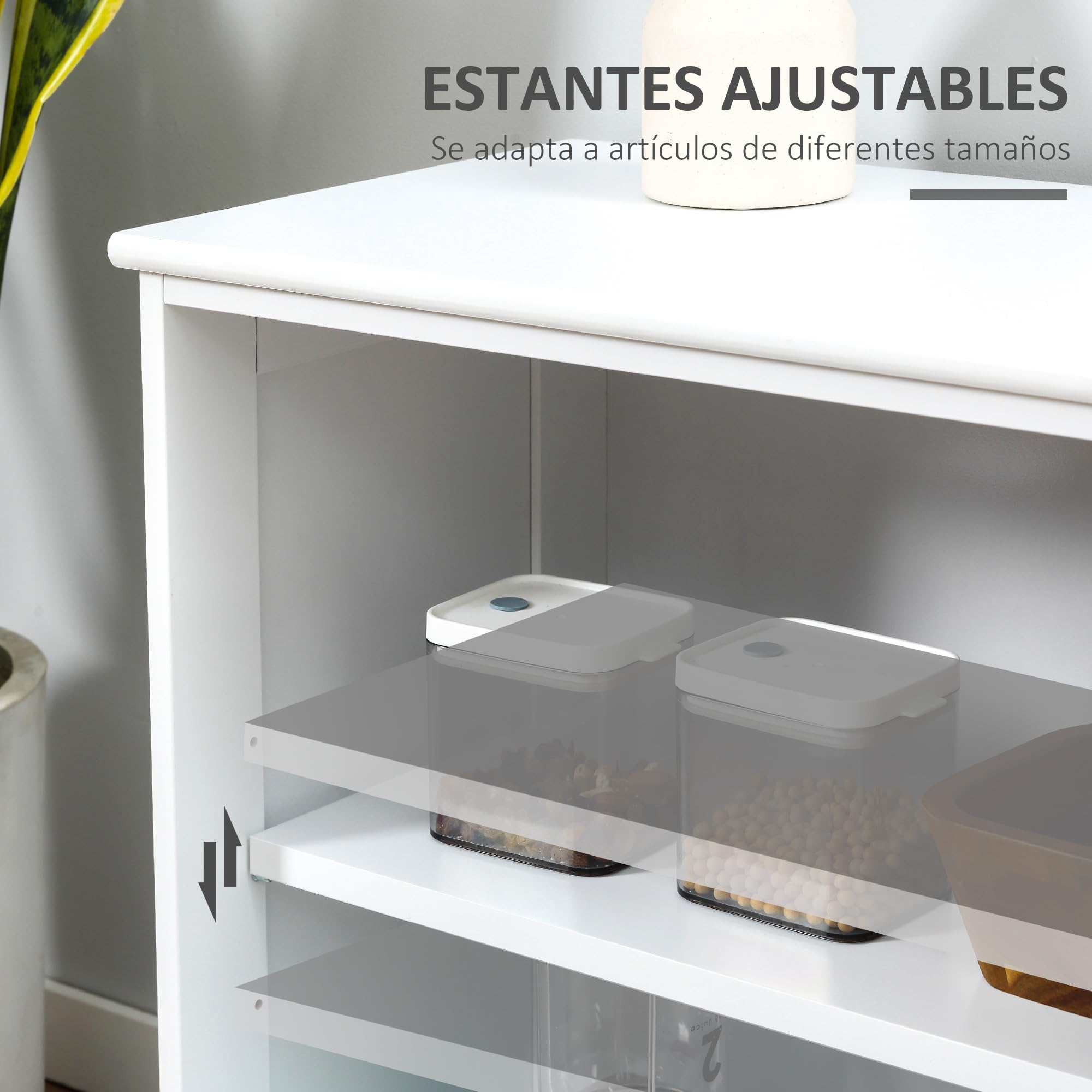 HOMCOM Aparador de Cocina Mueble Auxiliar de Cocina 107x33x62,5 cm Blanco | Aparador Apilable, 2 Puertas Corredizas de Vidrio, Estante Ajustable, para Salón Comedor