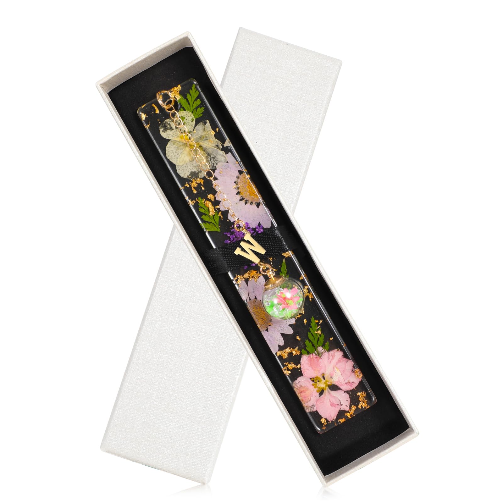 JSRQT Bookmark, Personalised Bookmark, Teacher Gifts, Original Book Mark, Initial W Bookmarks for Women, Cute Pressed Flower Book Marks Women, Lover Gifts for Readers, 26 Letters Page Reading Marker