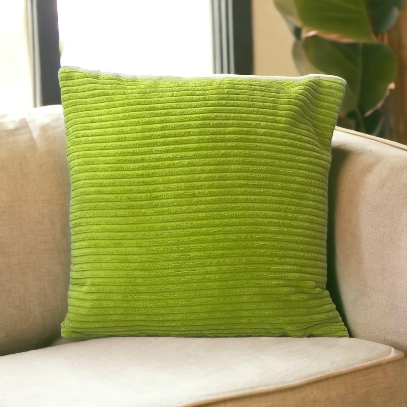 Seechoo Set of 4 Corduroy Cushion Covers Cord Soft Decorative Throw Pillow Cushion Soft Striped Pillowcase for Home decor Sofa with Invisible Zipper 45X45 cm 18x18 Inch (Green) - Image 2
