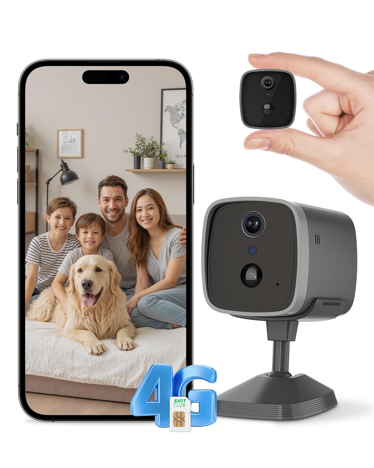 4G LTE telecamera di sorveglianza interna con scheda SIM dati, fotocamera 2K Super HD a batteria, mini fotocamera senza WLAN, rilevamento movimento PIR, visione notturna 3MP, grandangolo 120°