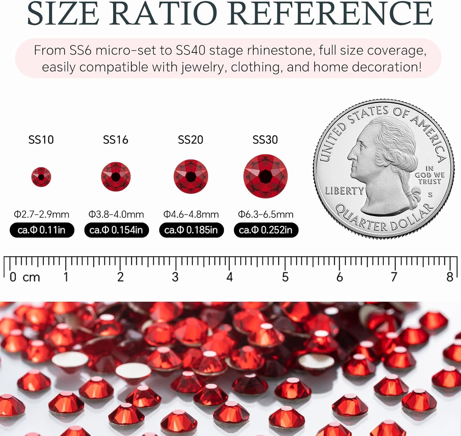 Light Siam Flatback Rhinestones, Glass Rhinestones for Nail Art and Craft, Glue Fix, Loose Crystal Gemstones(Red, SS20, 1440pcs, 4.6-4.8mm)