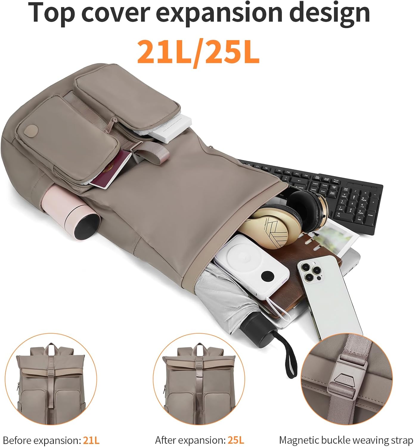 aji Travel Laptop Backpack for Men Women, Large School Backpack Fit 17Inch Laptop, Side Access&Wide Opening Expandable Carry on Backpack for Airplanes, Water Resistant Computer Backpack(Apricot)