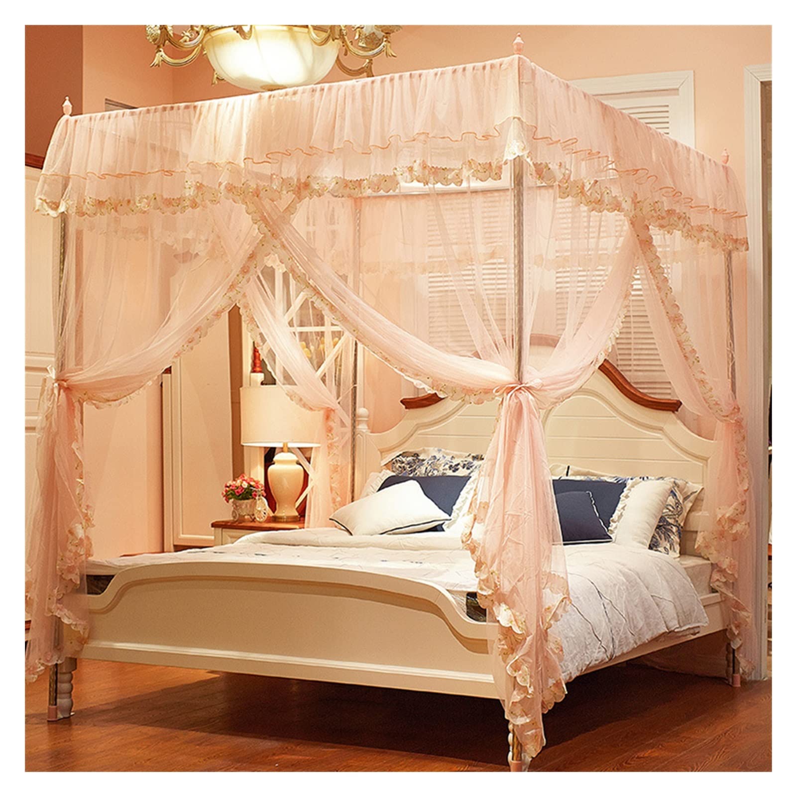 GJMSSMY Three-door mosquito net with bed curtain e Bed Canopy various sizes Simple four-corner shed column installation (Color : C, Size : 1.8 * 2.0m)