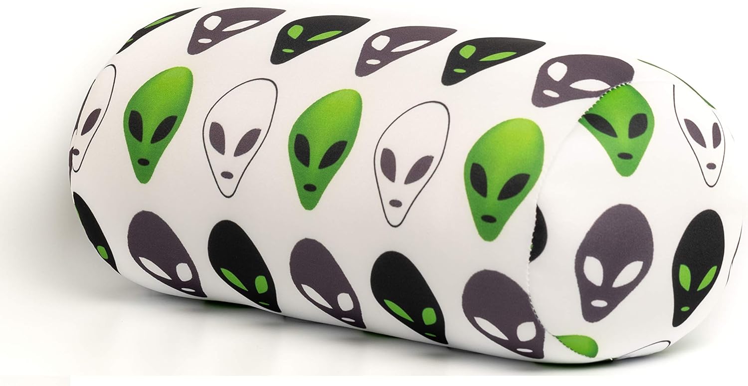 Microbead Squishy Roll Neck Bedroom Pillow Gray Alien Face Pattern White