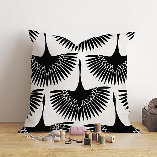 Miniatura 4 de Chinoiserie - Fundas de almohada negras con diseño de cisne, pájaro y cisne, estilo asiático, funda de cojín para decoración del hogar para sofá,