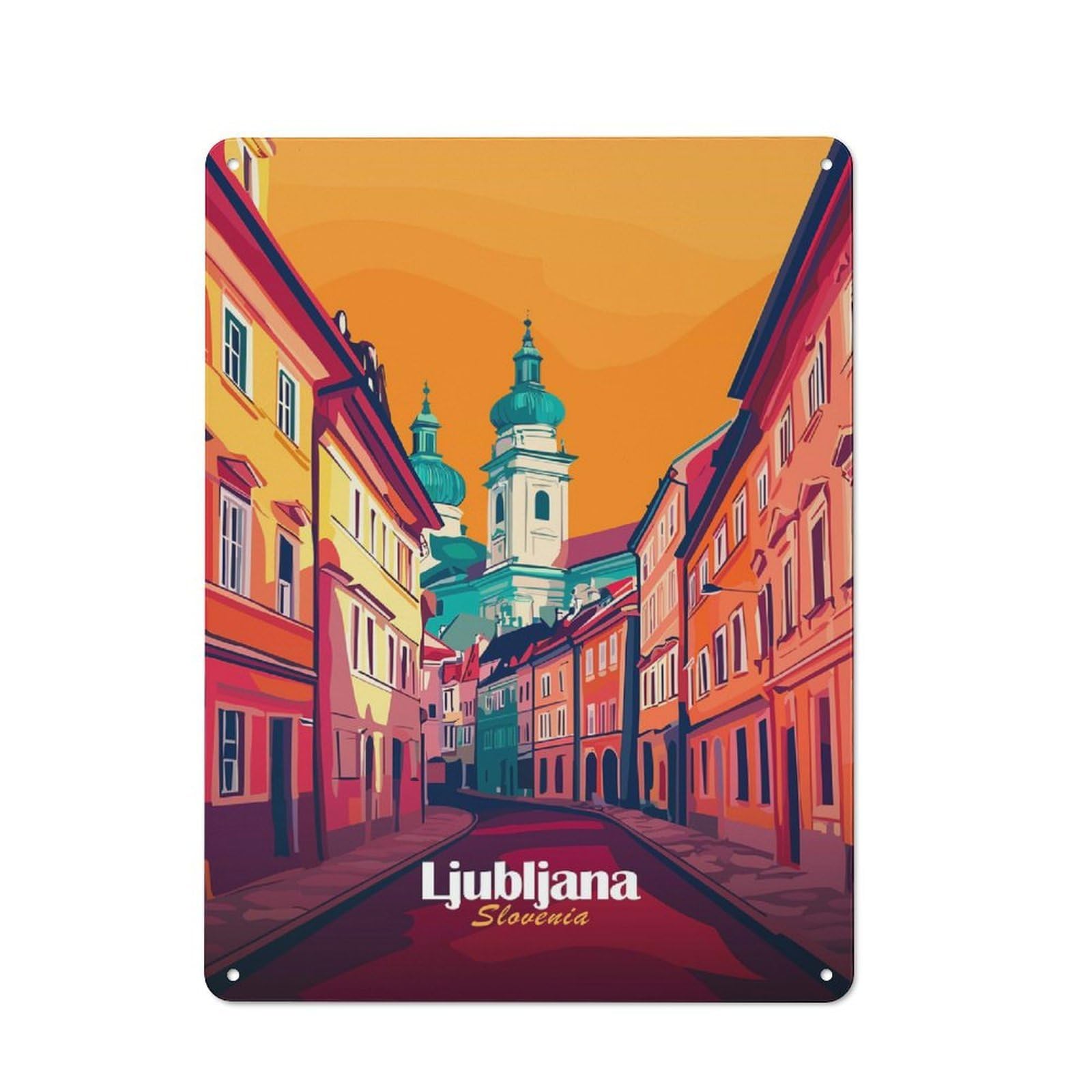 Ljubljana Cityscape Vintage Metal Wall Decor 40x30cm, Vintage Metal Sign for Cafe, Bistro, Bakery Or Restaurant