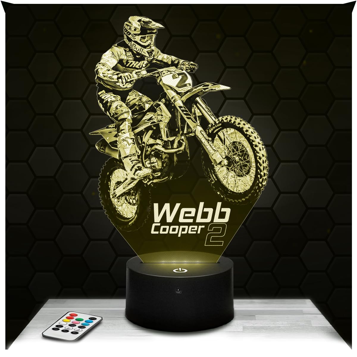 Lampephoto.fr - Moto Cross Cooper Webb 3D Lamp, Night Light 3D LED Illusion Lamp, Gift idea for Men Motorcycle, Gifts Merchandise for Boys and Girls, Children's or Adult Bedroom Night Light