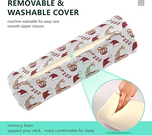 Miniatura 4 de Christmas Deers Hat Bolster Pillow Decorative Neck Roll Pillow Support Round Pillow Cases Pillow Cylinder Lumbar Support Pillow