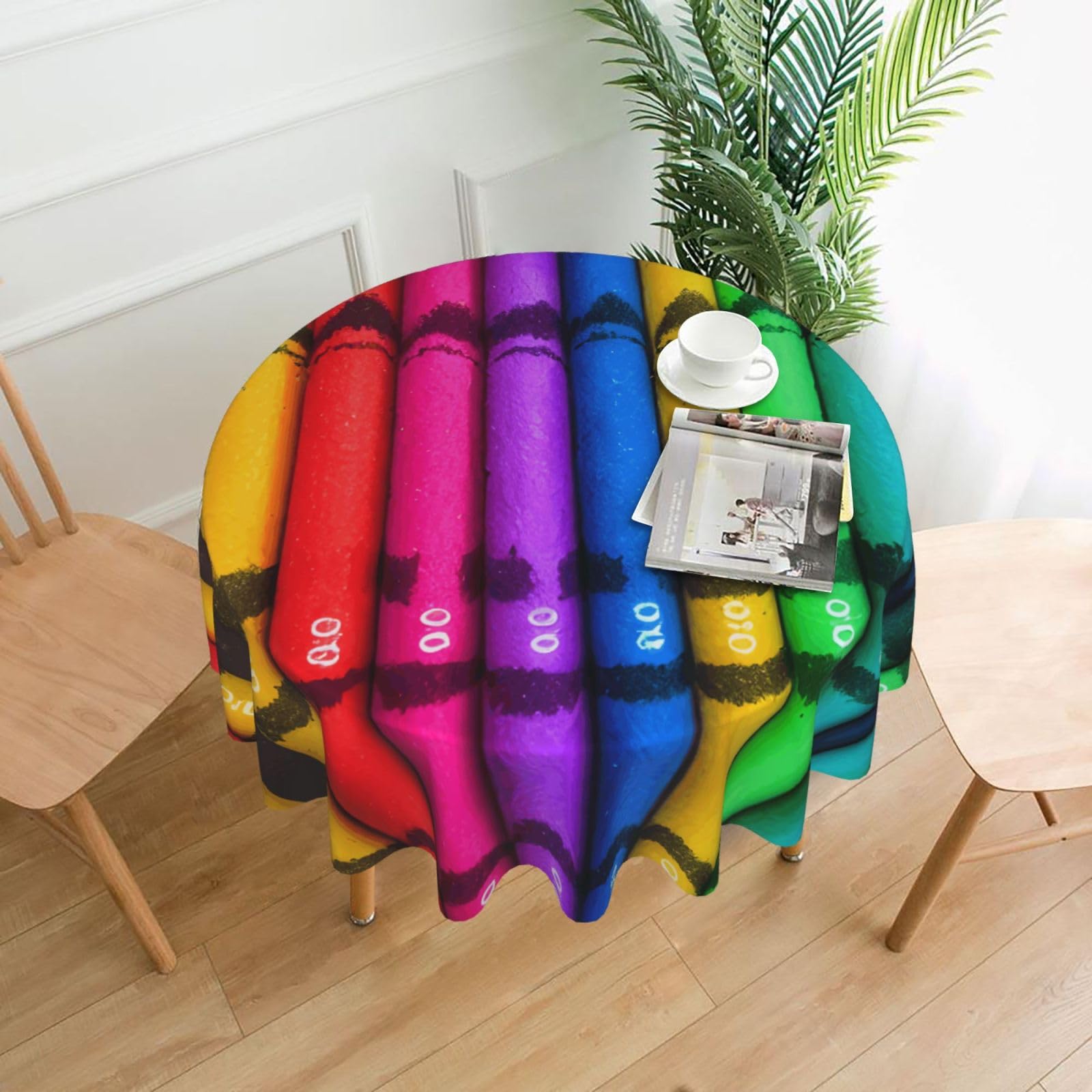 HJFCZH colored crayons Prints Round Decorative Tablecloth 60in - High-Grade Polyester Throw for Dinners, Weddings & Everyday Use