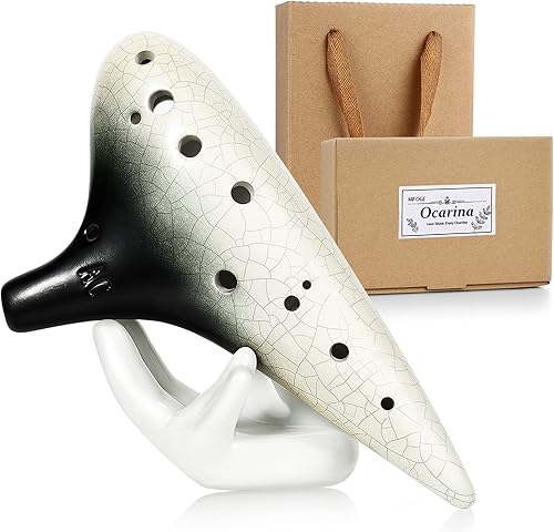 Miniatura 8 de MIFOGE Ocarina 12 tonos de agujero Alto C con soporte de exhibición de envoltura de regalo, cubierta protectora para el cuello, libro de canciones,