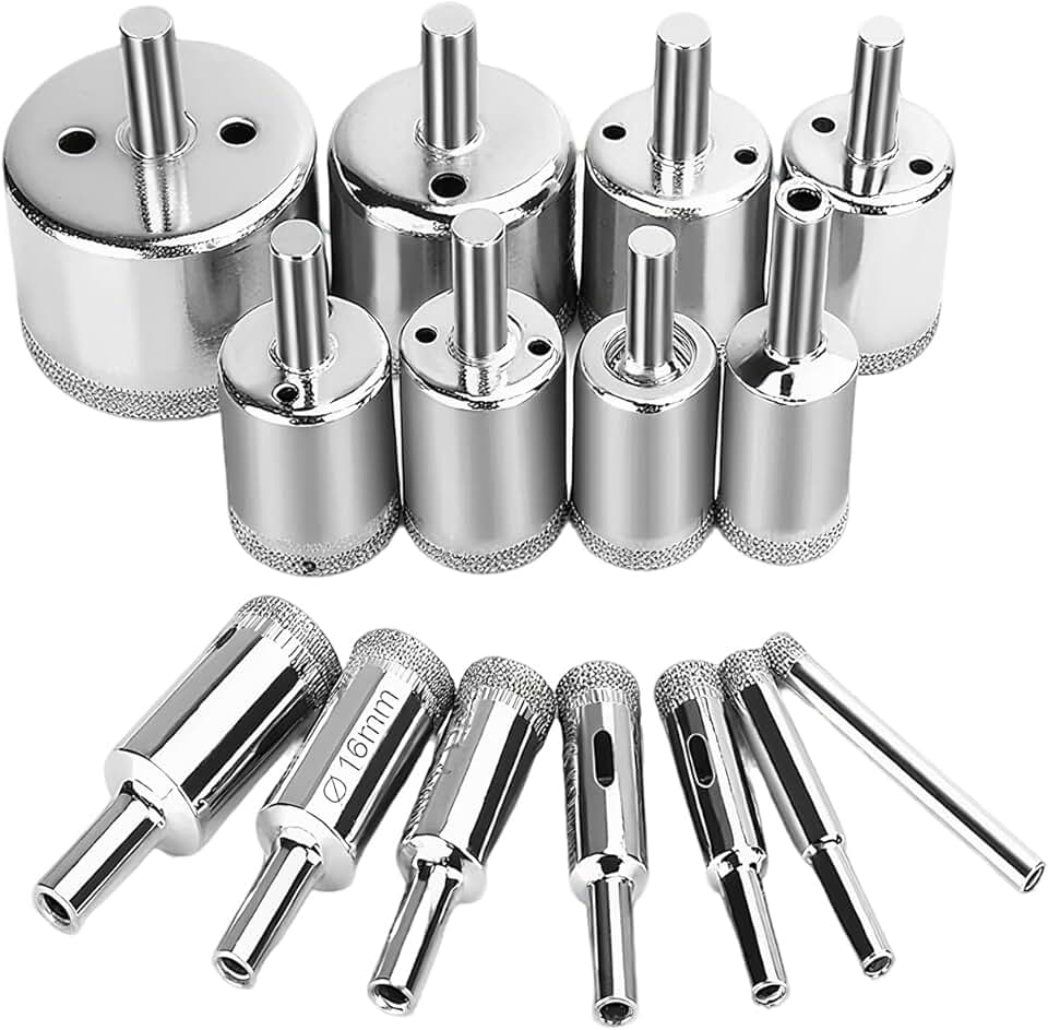 Broca Diamantada para Porcelanato 15 Peças - 6 a 50mm - Broca de Diamante para Vidro, Cerâmica, Mármore, Azulejo e Alvenaria