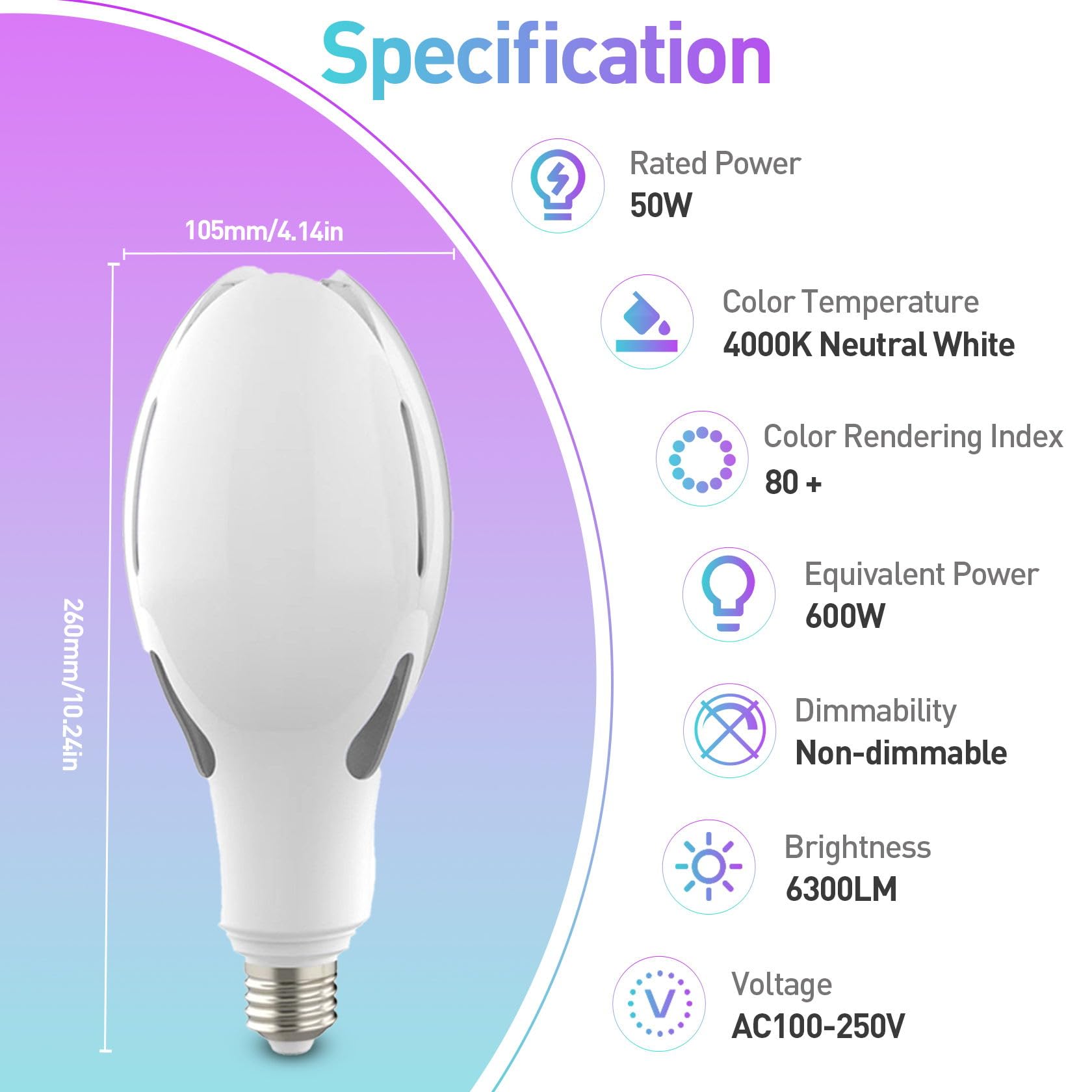 ORALUCE Super Bright LED Light Bulb 50W, ED105 E26 LED Bulb 600W