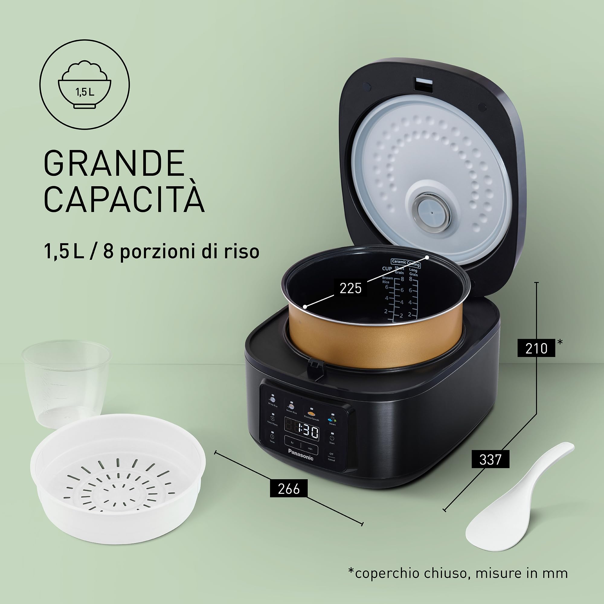Panasonic Cuociriso Automatica con Vapore Fuzzy Logic, 1,5 litri, Nero