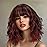 AISI HAIR Synthetic Wavy Curly Bob Wig with Bangs Brown Mix Wine Red Short Hair for Women Synthetic Heat Resistant Bob Wigs