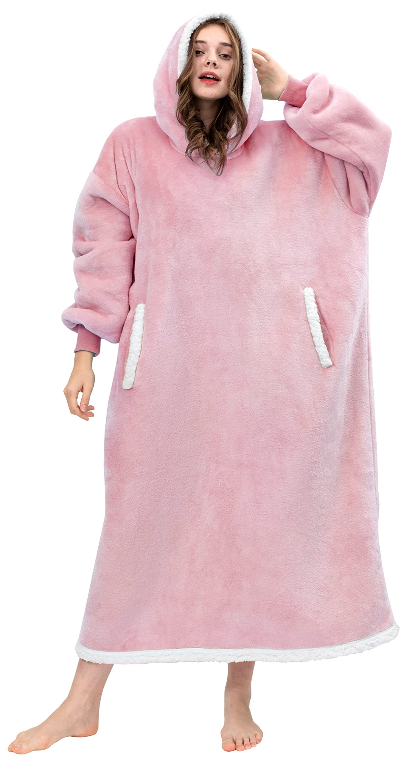 Angelhood Blanket Hoodie Wearable Blanket,Super Soft Warm Oversized Blanket Sweatshirt Flannel Sherpa Blanket with Giant Pocket for Men Women Teens Friends