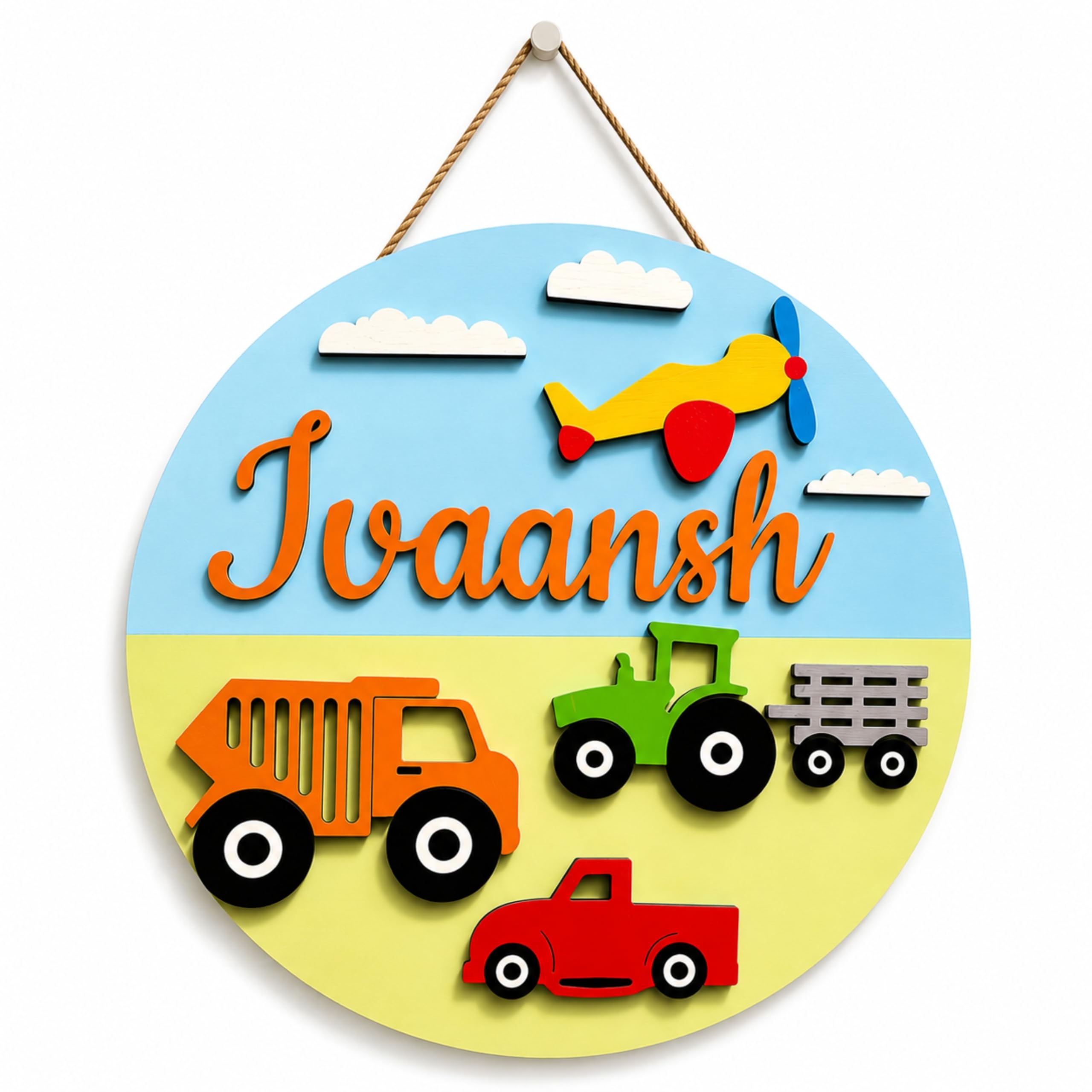 Webelkart Customized Vehicle Theme Wooden Name Hanging for Kids Room Door Wall Decor.-image-32