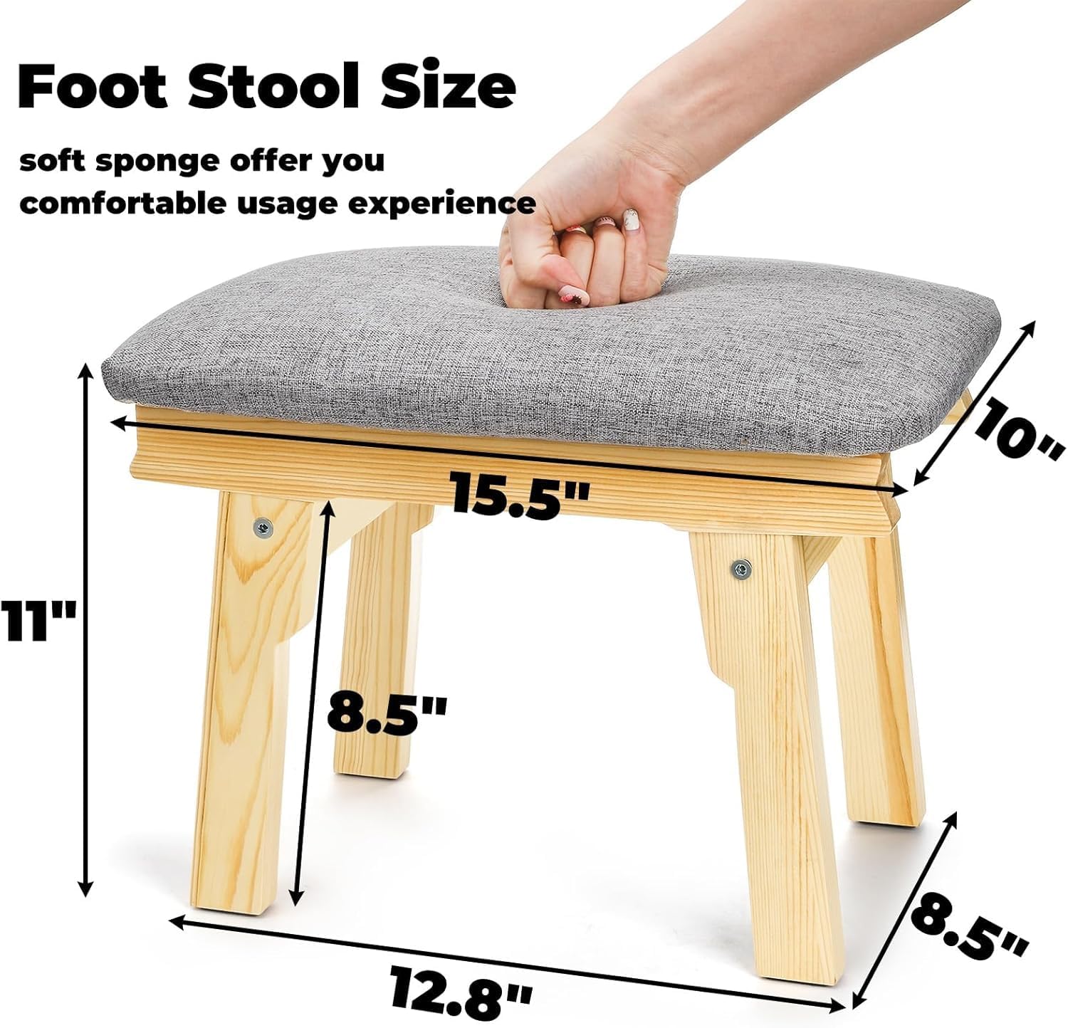 Lawei Small Foot Stool Ottoman, 11 Inch Soft Fabric Foot Rest for Under Desk, Tea Seat Stool with Wood Legs and Padded, Rectangular Footstool for for Sofa Living Room Bedroom Entryway, Easy Assembly - Image 3