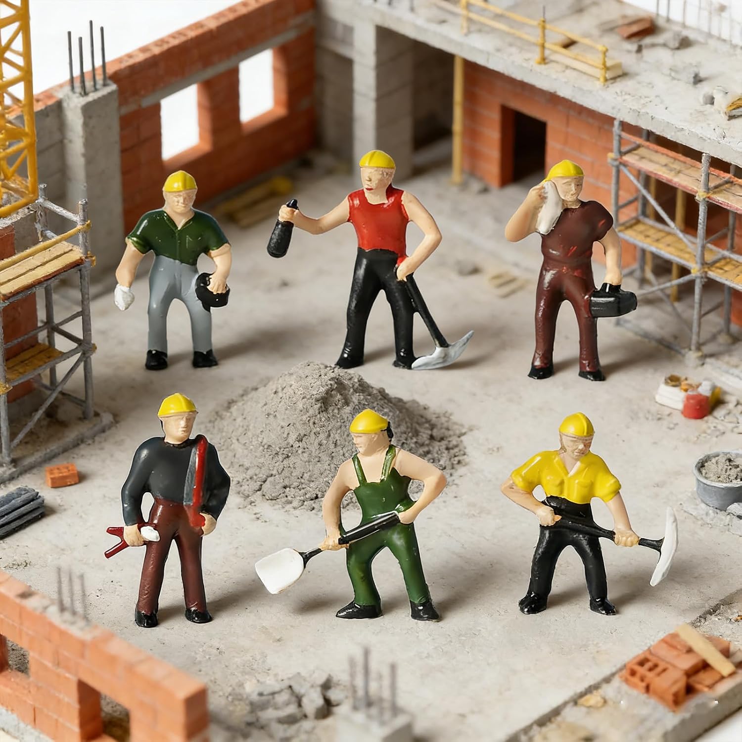 6Piece ABS Miniature Construction Building Worker Figure Small Scale Great for Model Train Layouts and Dioramas Displays Architectural Display Miniatures