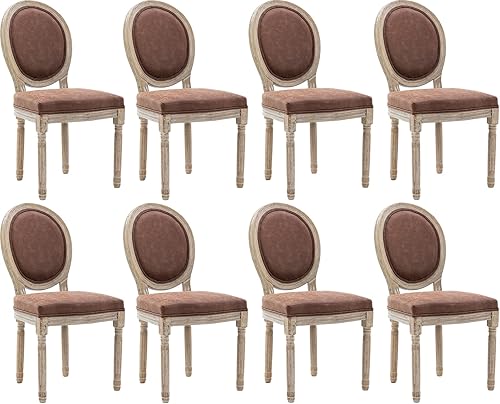 Miniatura 9 de Sillas de comedor de granja, sillas de dormitorio de tela francesa envejecidas con respaldo de ratán rectangular, elegantes sillas de cocina