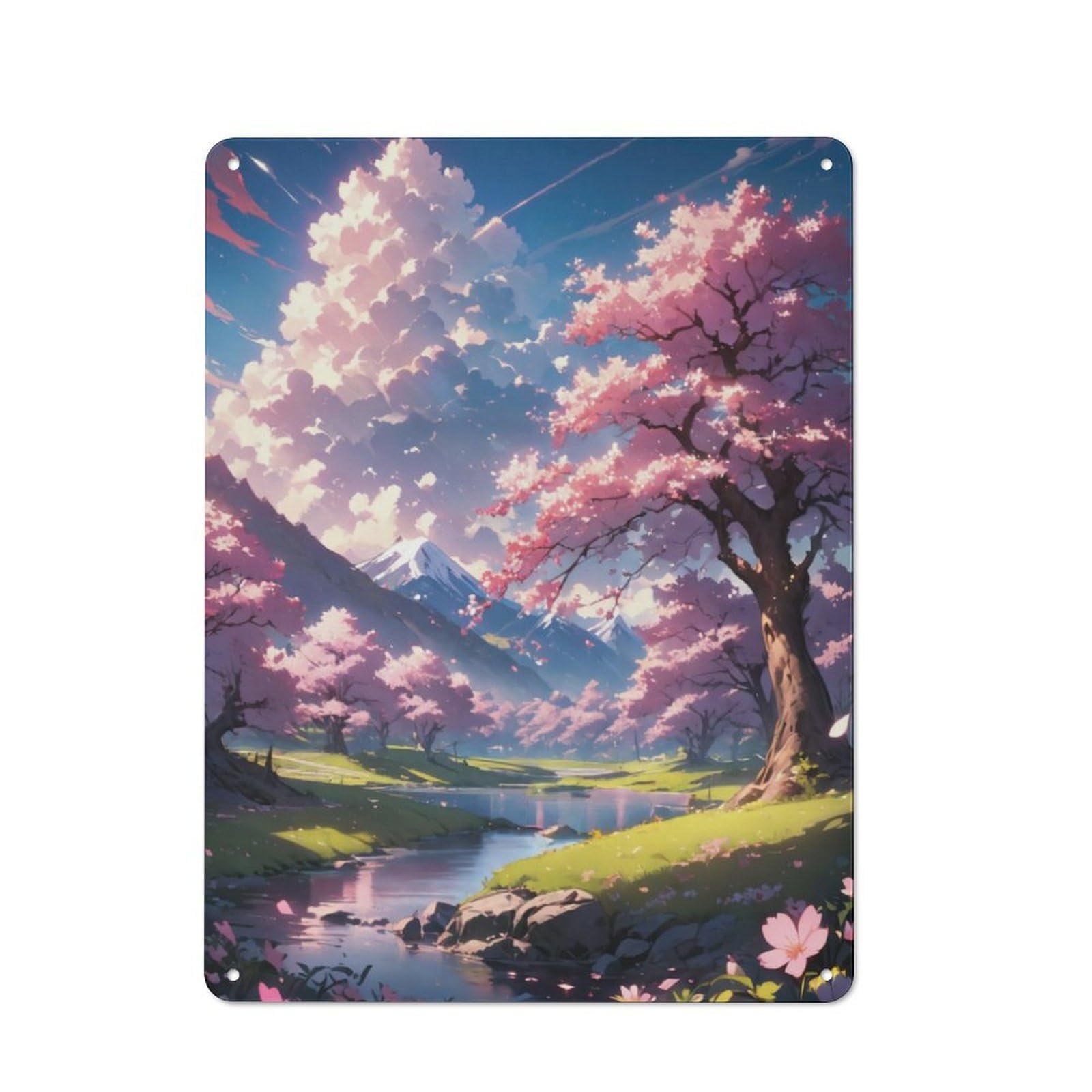Junmoney Cherry Blossom Riverview Retro-Style Tin Sign 40X30cm For Dining Room Or Kitchen, For Kitchen Wall Decor Lovers