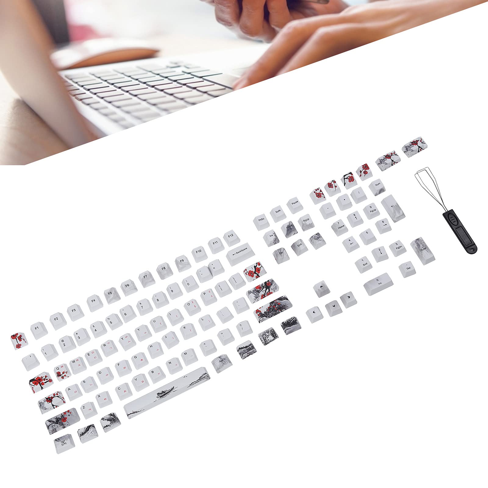ciciglow PBT Keycaps, 110er Pack Custom Keycaps für Mechanische Tastatur für 60/61/64/87/104/108 Tastatur mit Keycap Puller.(Englisch-Koreanisch)