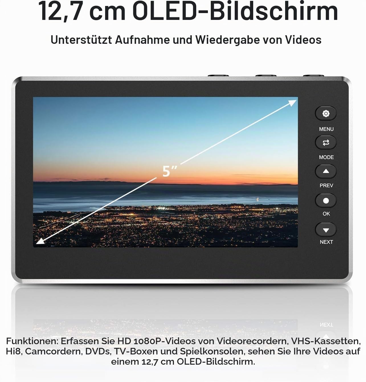 VHS zu Digital Konverter, HD Video Grabber, 1080P 60FPS Video zu Digital Converter, Aufnehmen von Video und Audio von VCR, VHS, Hi8, DVD, Camcorder (Schwarz Mini DV Abspielgerät)
