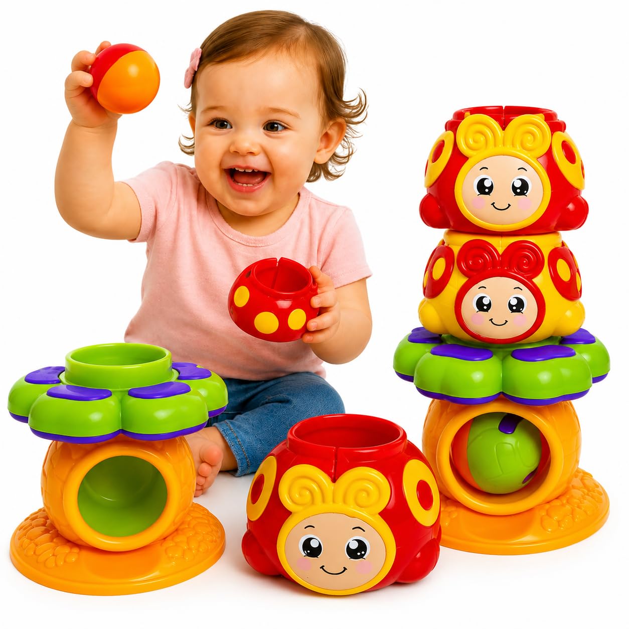 Brinquedo Educativo Joga Bolinha Joaninha de Encaixar Brinquedos Bebe 1 ano
