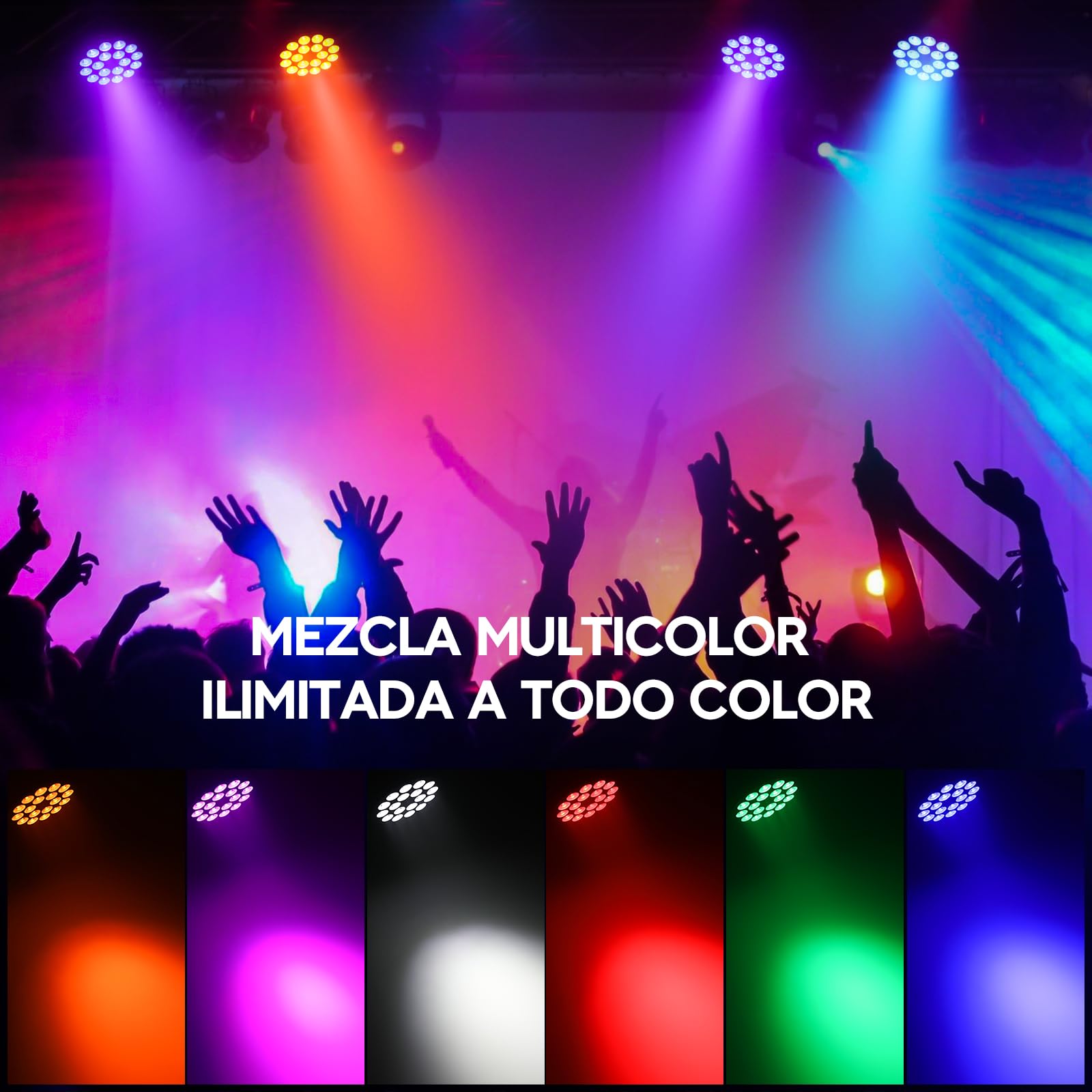 BETOPPER Luz Escénica LED - 18x18W PAR Can RGB + Ámbar + LA + UV (6 en 1), Iluminación DJ Profesional, Efectos Strobe/Wash, Control DMX512/Auto Sound, para Fiestas/Bodas/Clubs (2)