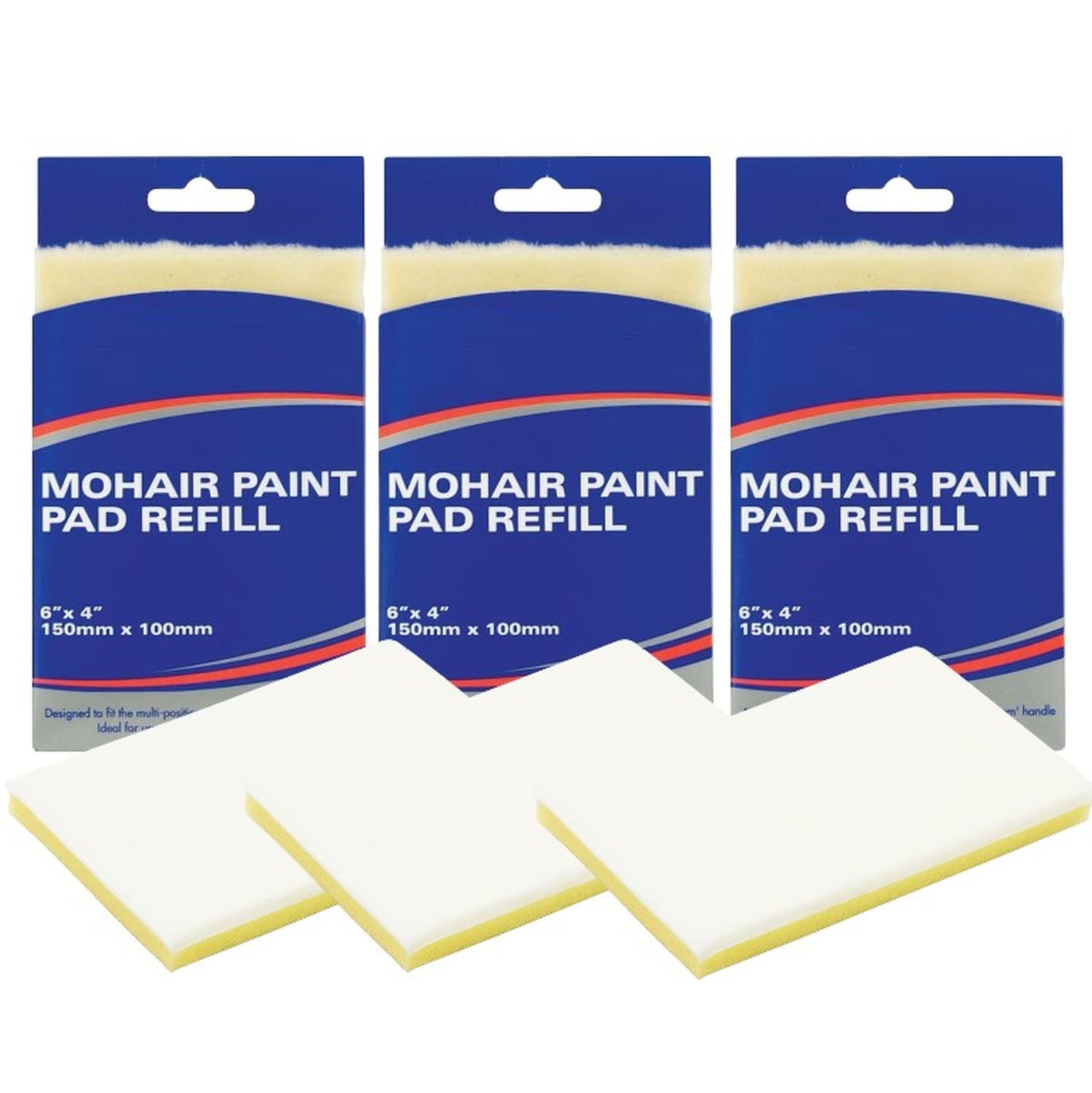3 x Mohair Foam Paint Pad Refill - 150mm x 100mm 6 x 4 Inch Pad - Ideal For Decorating Cutting I And Edging - For Use With Click System Paint Roler Pads.