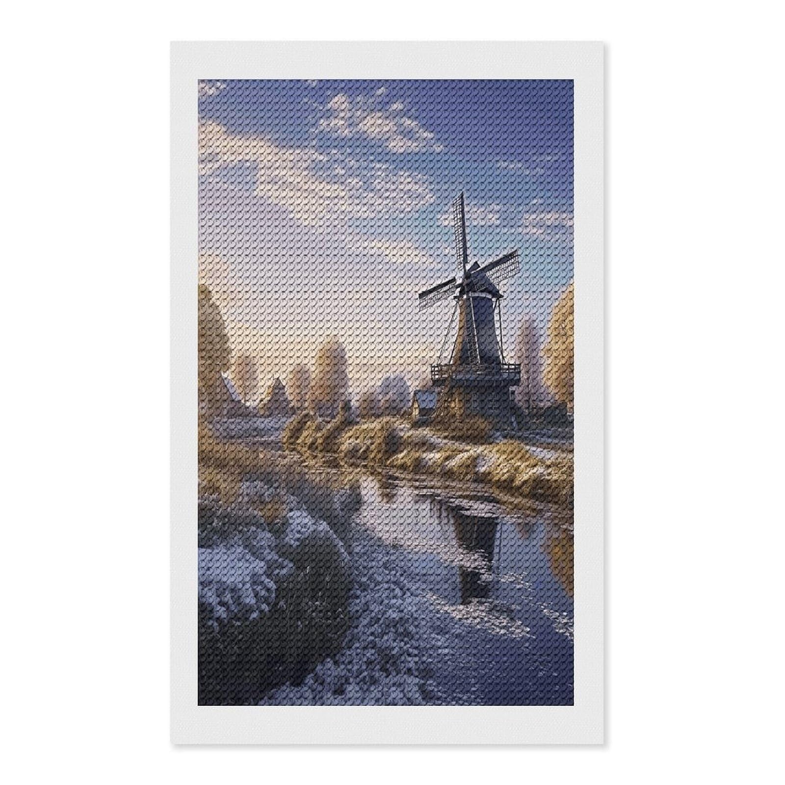 Landscape with A Traditional Windmill Paint by Numbers Kit for Adults Beginner DIY Diamond Dots Paintings Round Full Drill Diamond Art Kits Picture Diamond Art Painting Kits for Home Decor 12"x20"