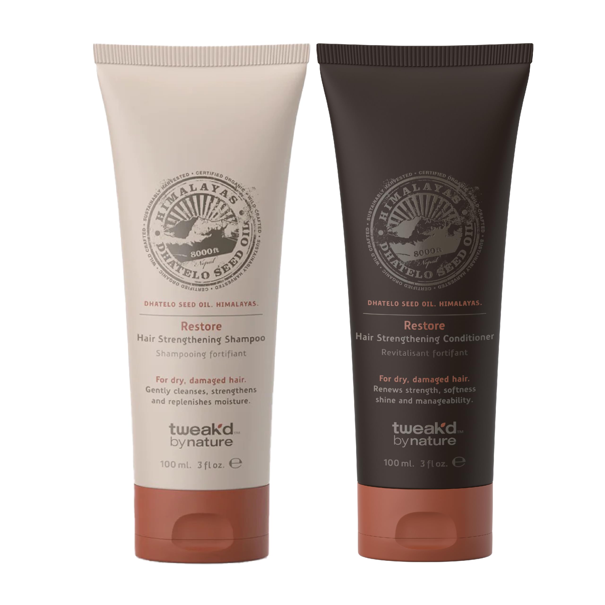 Tweak’d by Nature - Restore Hair Strengthening Shampoo and Conditioner Set, Cleansing and Moisturizing for Shiny and Soft Hair, Cruelty Free (2 x 3 ounces)