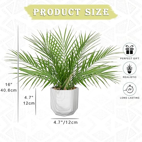 Miniatura 2 de Hollyone Plantas artificiales grandes en maceta, palmeras falsas de 16 pulgadas, planta verde sintética, palmera tropical de plástico en macetas de