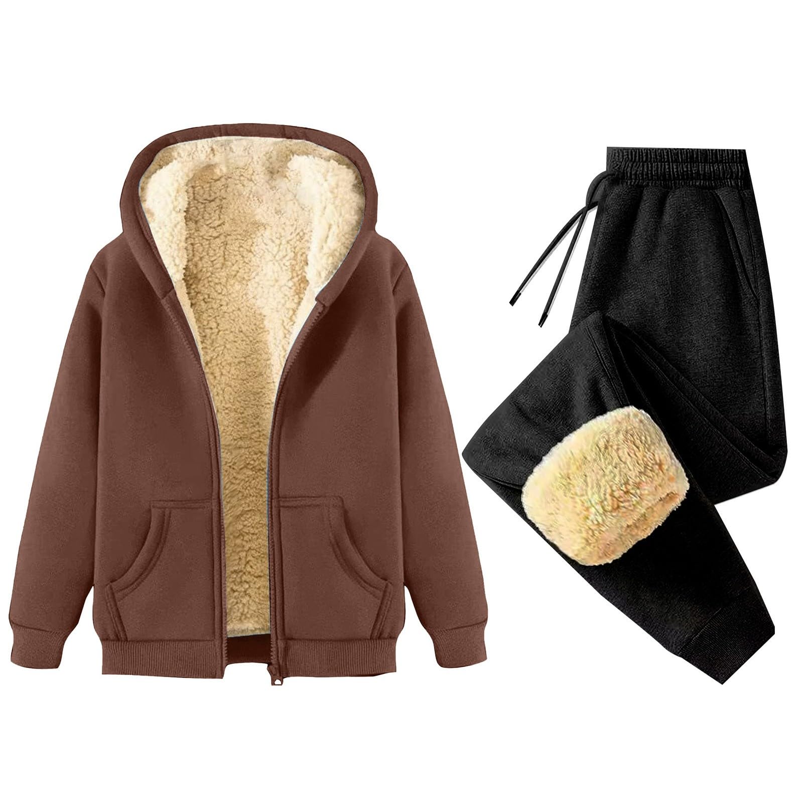 Conjuntos Sportswear Mujer Polar Invierno Cremallera Chándal Caliente Color Sólido Sportwear Manga Larga Jogger 2 Piezas Conjunto Suéter Suéter Y Pantalones Tracksuit Elegant Sport Set