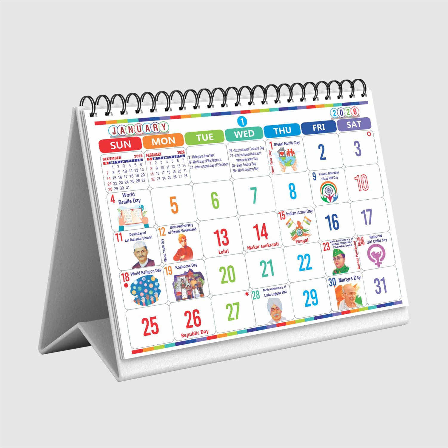 Important dates Desk Calendar 2025 (B5 10X8") Stand Up Table Calendar 2025, 12 Monthly sheets of table calendar with all important dates are marked with graphical images-image-46