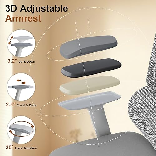 Miniatura 8 de Silla de oficina ergonómica grande y alta, silla de computadora de malla con respaldo doble con brazos ajustables 3D y soporte lumbar, asiento extra