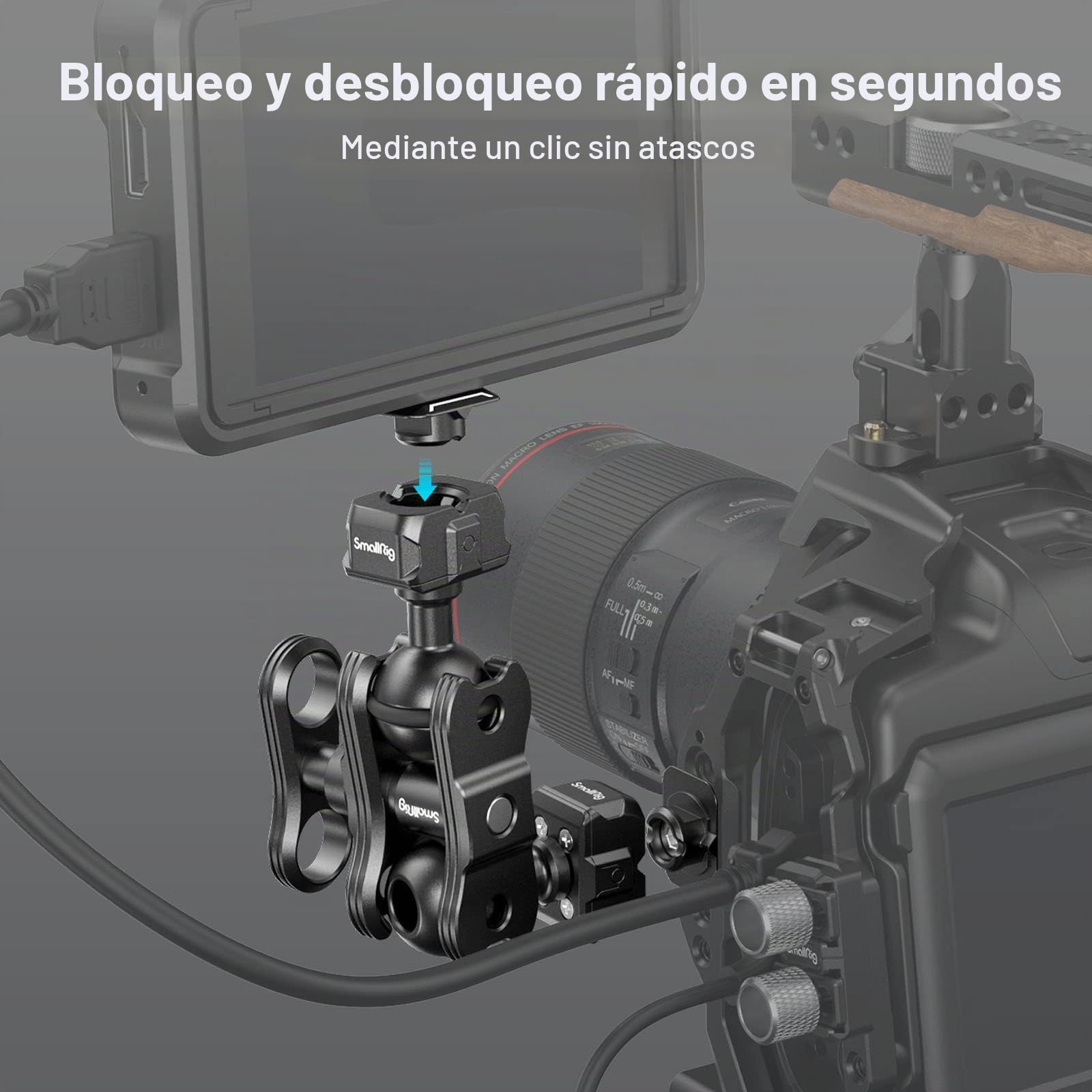 SmallRig Drop-in HawkLock Mini Articulating Magic Arm Brazo Mágico Articulado con Cabezales de Bola de Liberación Rápida Doble Montaje de Monitor para Monitor Campo, Luces, Grabadoras de Audio - 3515