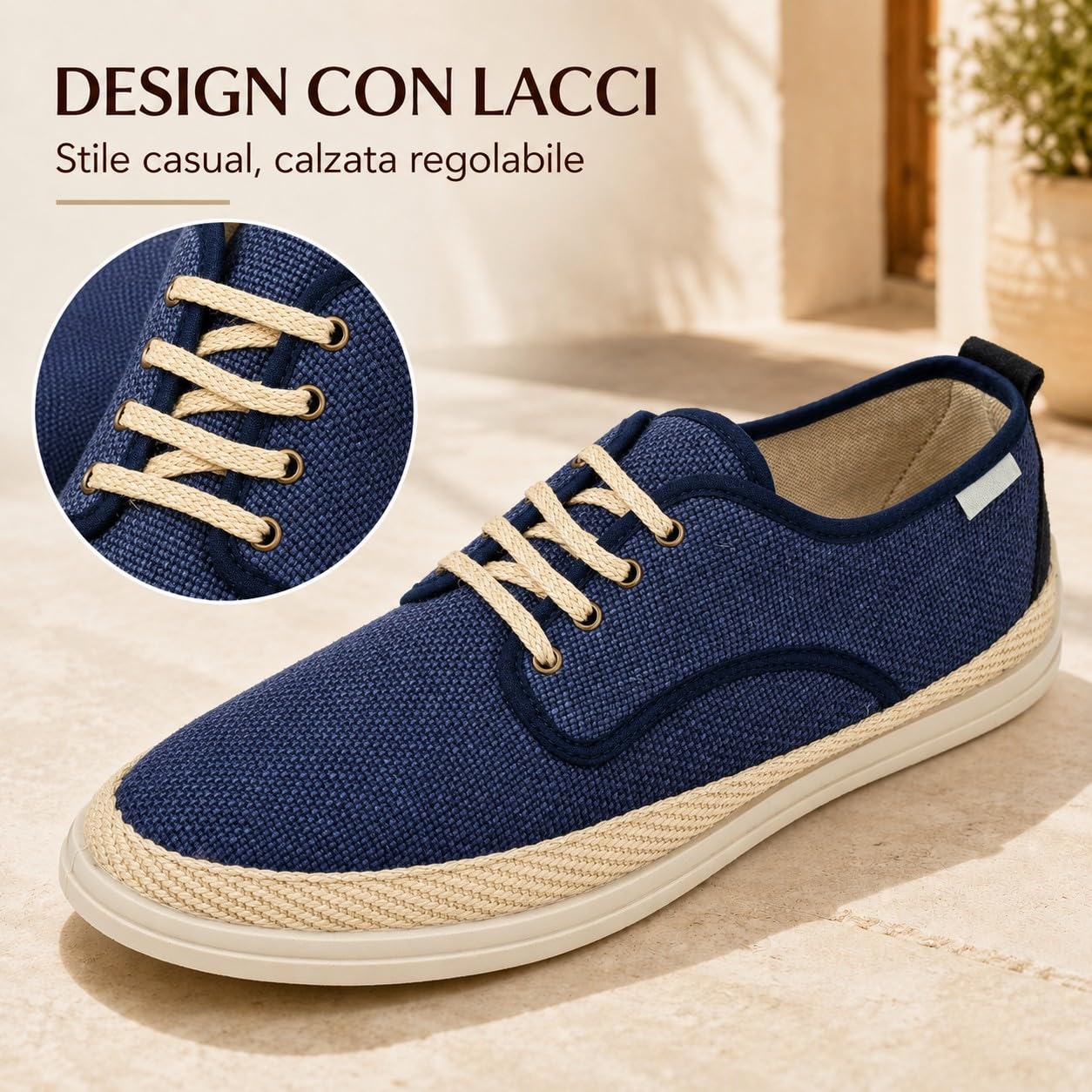 JOMIX Scarpe Uomo Estive in Tessuto con Lacci Espadrillas Basse da Uomo Traspiranti Sneakers Casual Leggere con Suola Gomma per Estate Vacanze Made in Spagna