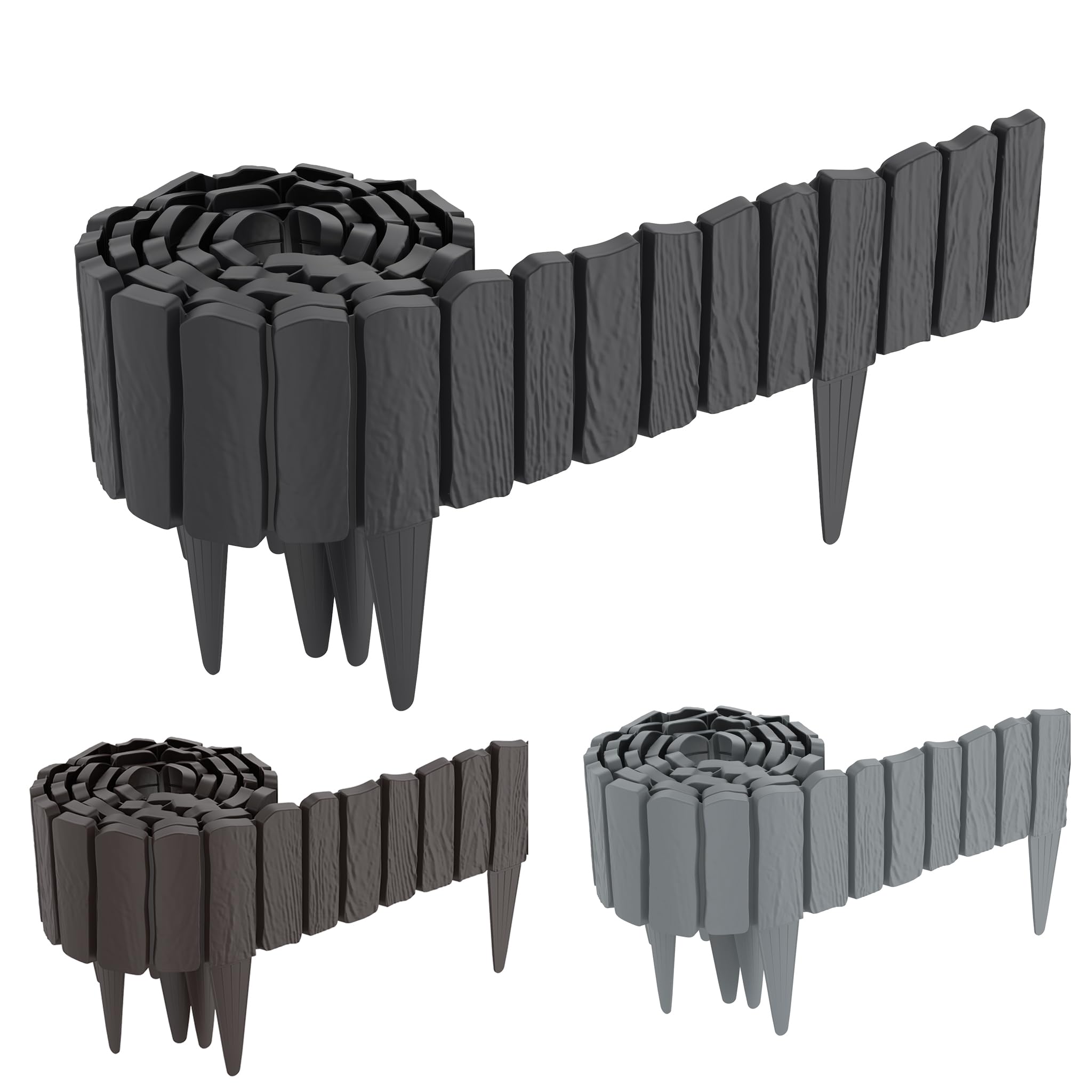 FIVMEN Rasenkante Kunststoff Holzoptik Beeteinfassung Beetumrandung mit 10 cm Stifte Holzmaserung imitiert Mähkante Palisade Gartenzaun für Garten