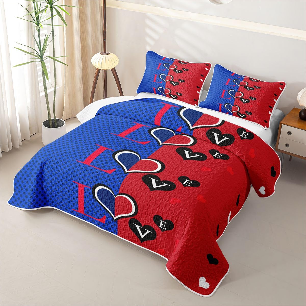 Homewish Copriletto Singolo Blu Rosso Cuore Amore Tutte Le Stagioni