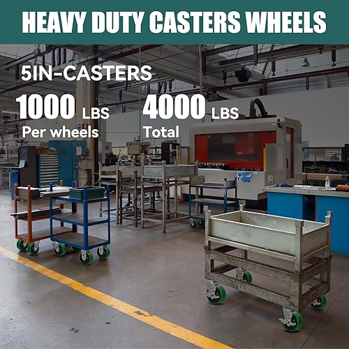 Miniatura 4 de Ruedas industriales resistentes de 5 x 2 pulgadas, rueda de hierro fundido de poliuretano (sin marcas), capacidad de 4000 libras por juego de 4 (2