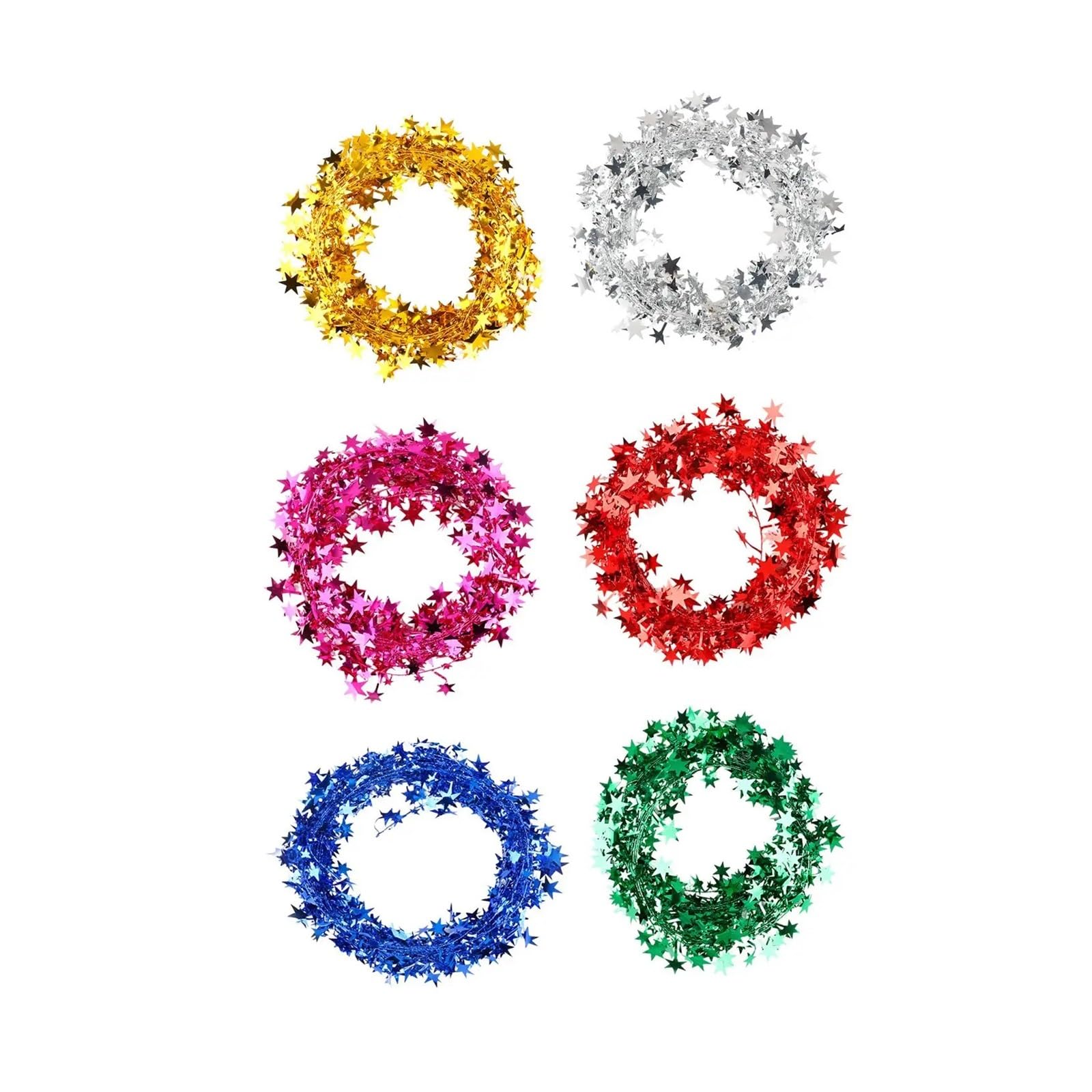 Yeobezn Silver Tinsel Stars Wire Garlands 12Pcs Christmas Wreath Reusable Iron Wire Star Vine For Porches Outdoor Party(Silver)