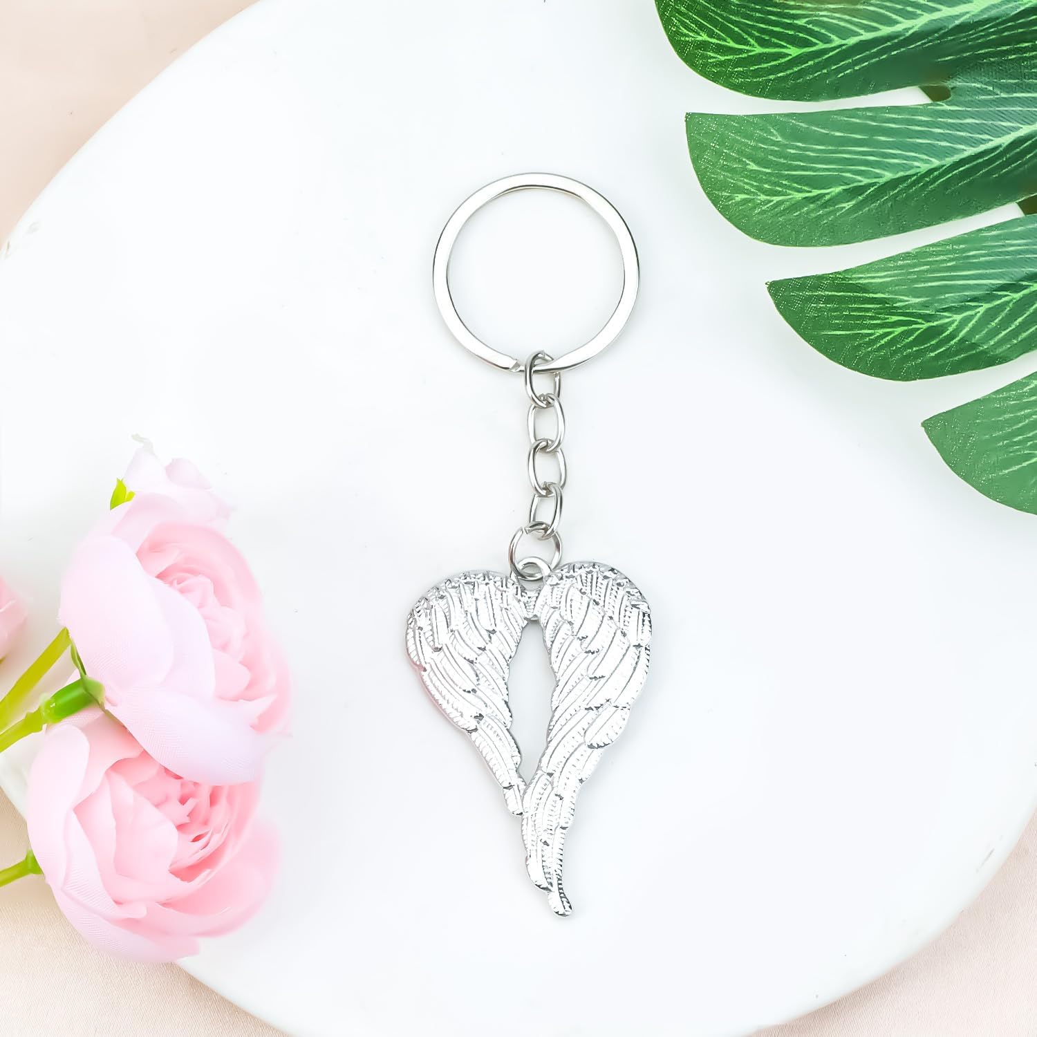 Angel Wing Keychain for Men Silver Metal Winged Key Ring Wing Keycharms Gift for Christian - Image 4